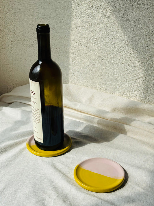 Wine Bottle Coaster - Yellow & Candyfloss