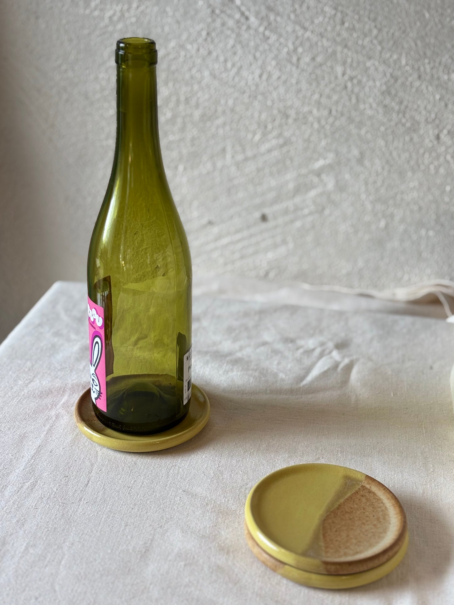 Wine Bottle Coaster - Yellow & Cork