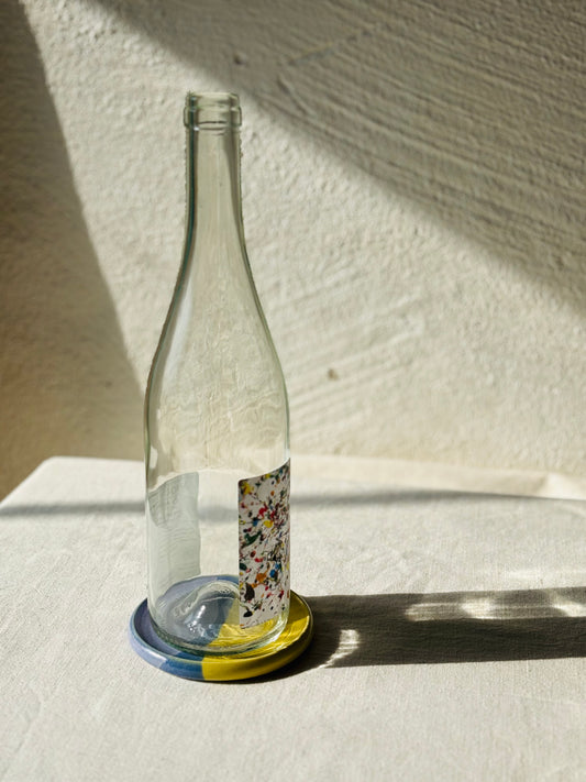 Wine Bottle Coaster - Yellow & Purple