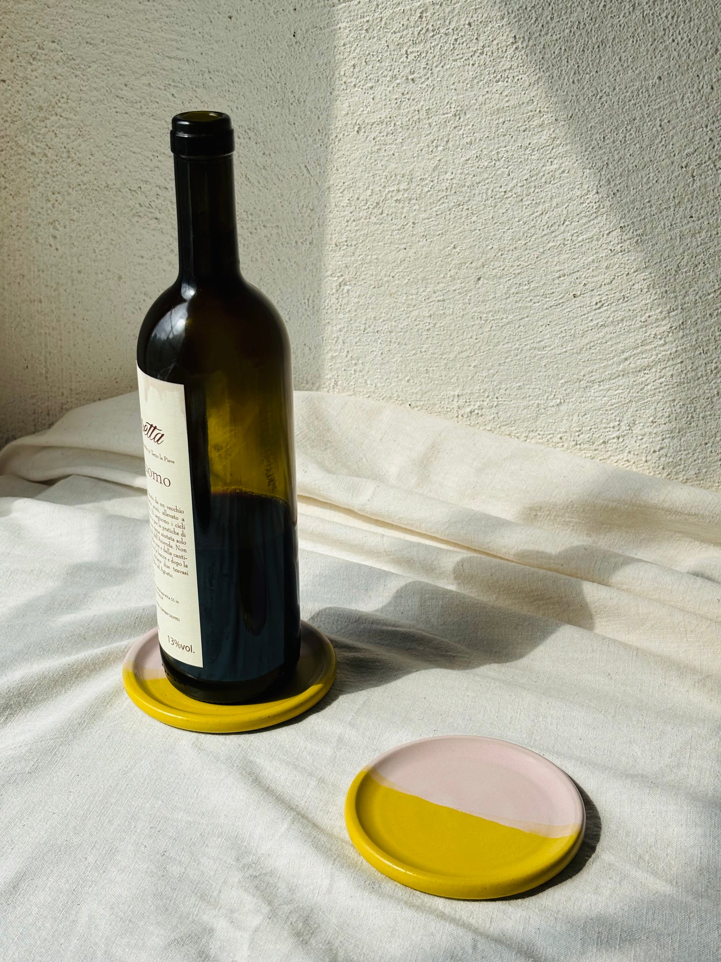 Wine Bottle Coaster - Yellow & Candyfloss