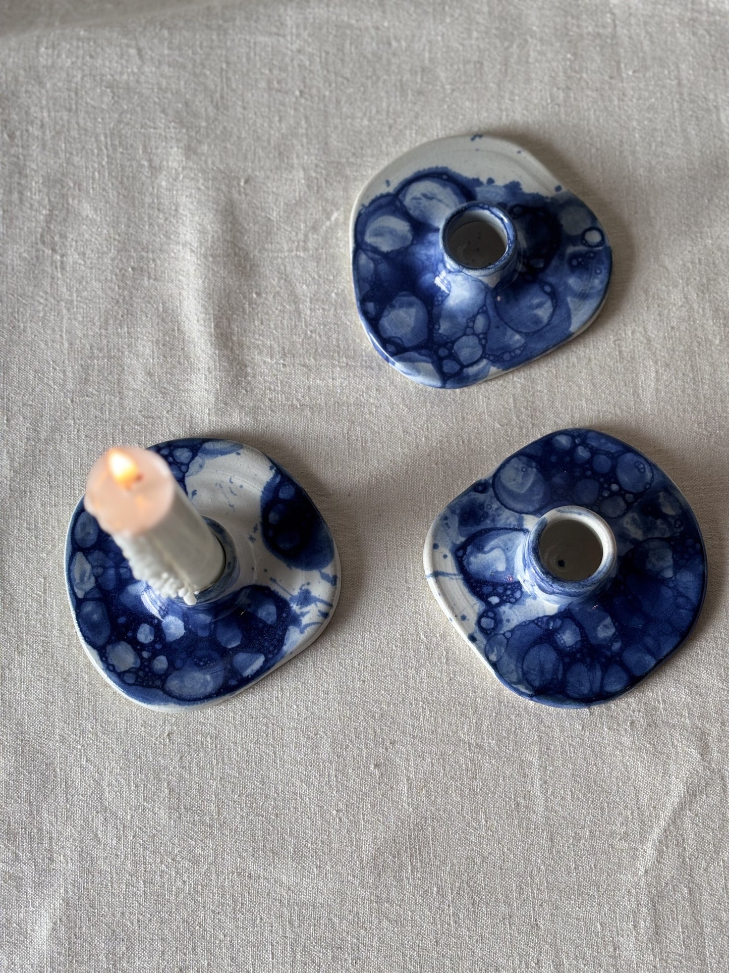 Assymetric Candle Holder - Bubbly Blue