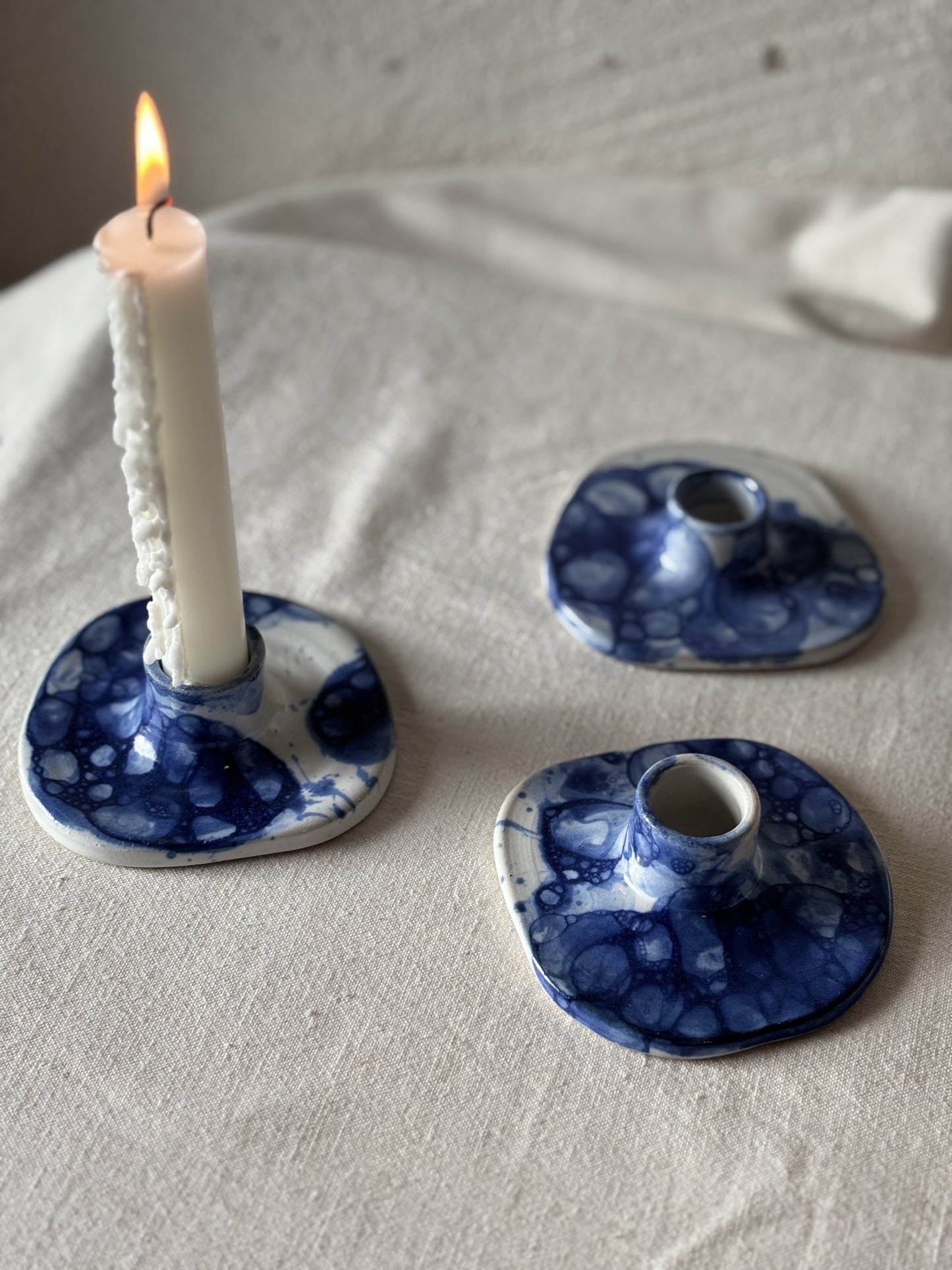 Assymetric Candle Holder - Bubbly Blue