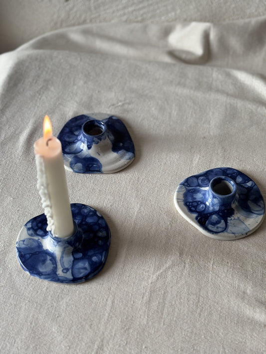 Assymetric Candle Holder - Bubbly Blue