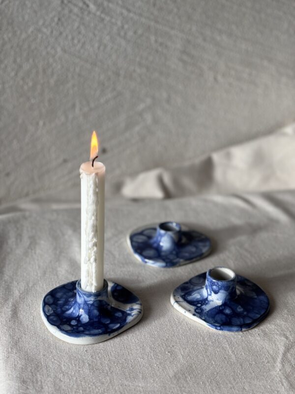 Assymetric Candle Holder - Bubbly Blue